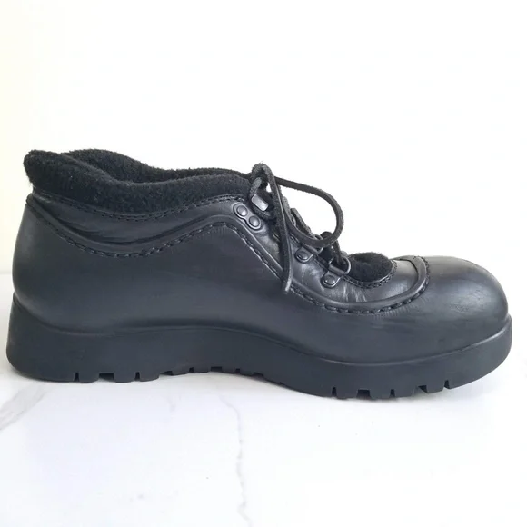 DOLCE GABBANA Hiking Boots Black Rubber Leather No Tongue Felt
